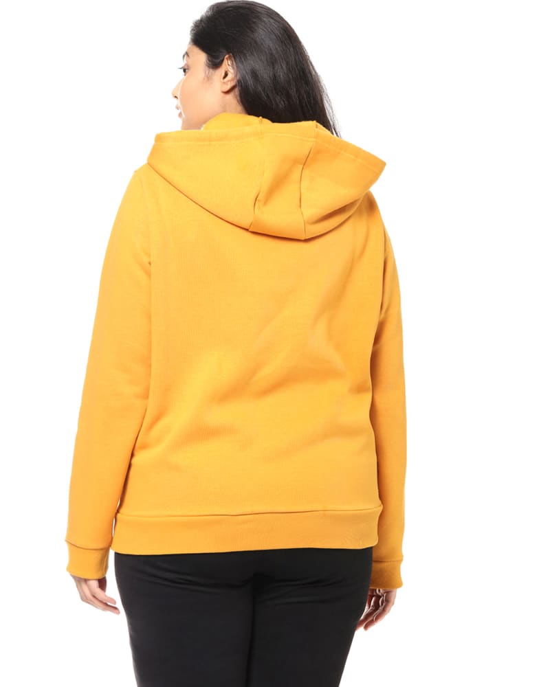 Solid Hooded Sweatshirt With Zipper Yellow